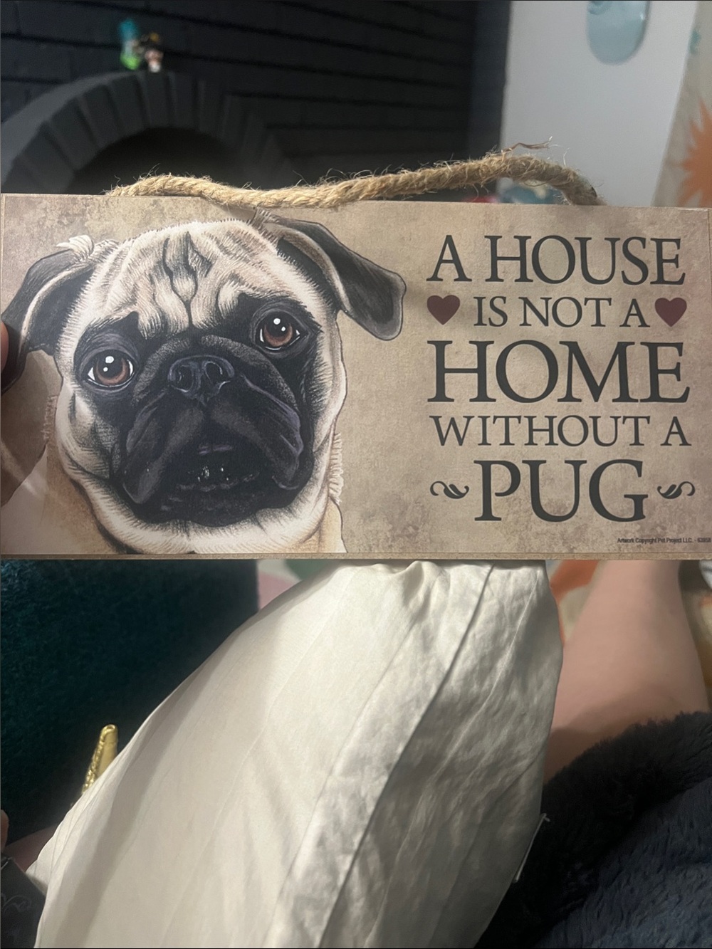Pug Wall Sign – Beige and Black Pug Artwork